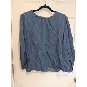 ANA Chambray Blouse Long‎ Sleeve Casual Top Lightweight Blue Size M